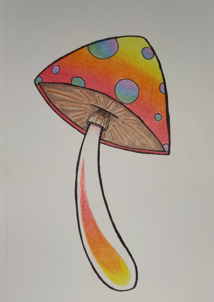 Mushroom colored with colored pencil. 